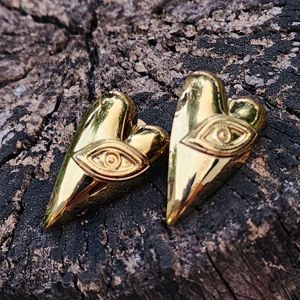Anthropologie Jewelry Heart Eyes 14K Gold Plated Earrings Unique Jewelry - Picture 6 of 11
